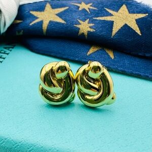 RARE Tiffany & Co. 18K Yellow Gold Twist Knot Pretzel Earrings Vintage with Box